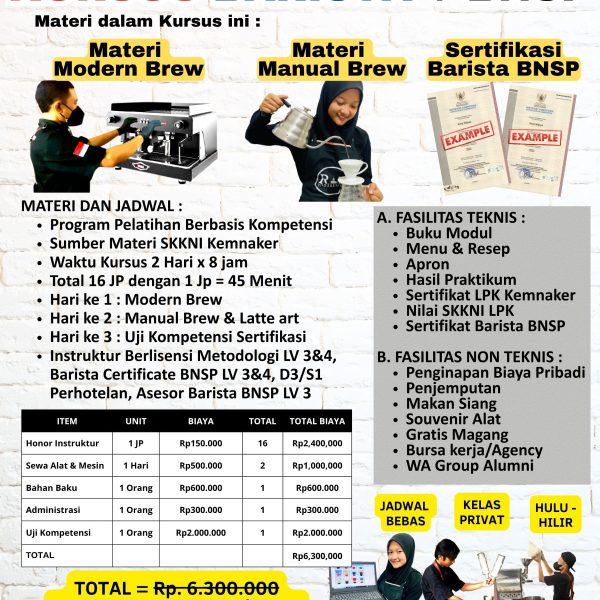 Kursus Barista Plus Sertifikasi BNSP