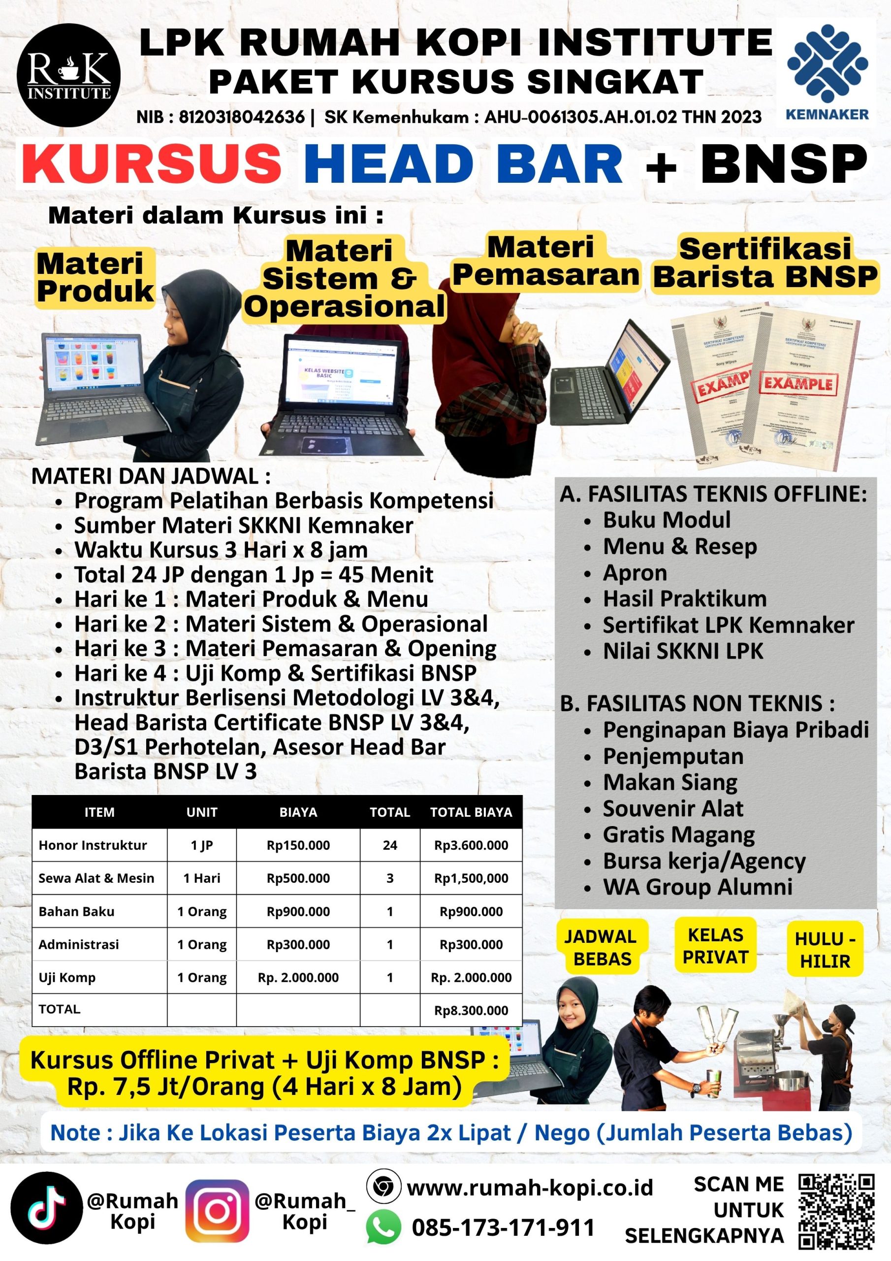 Kursus Head Bar Plus Sertifikasi BNSP